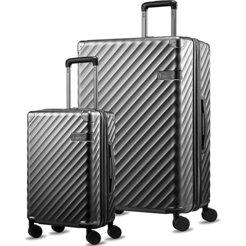 LUGGEX Luggage with Spinner Wheels, Polycarbonate Expandable Hard Shell Suitcase, 2 Piece Set, Charcoal Metallic