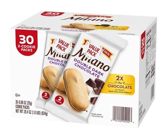 Cookies, Double Dark Chocolate Cookies, 30 Packs, 2 Cookies per Pack