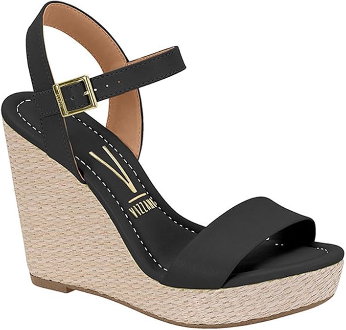 Vizzano Sandalia casual de plataforma de cuna con tira en T Card con punta abierta, correa al tobillo para mujer