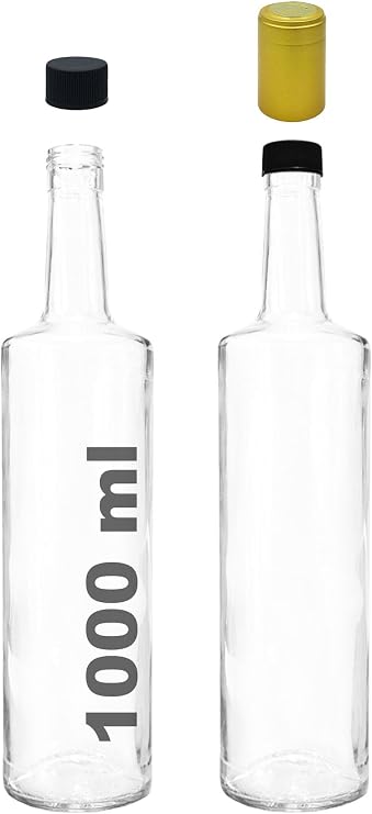 Afracam Dorika Şeffaf Yuvarlak Model 1000 ml Sızdırmaz Kapaklı ve Kapüşonlu Cam Şişe 2 Adet