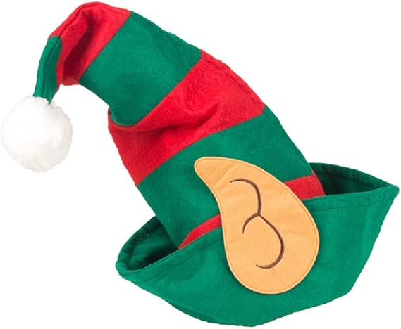 Santa's Helper Christmas Elf Hat with Attached Ears Green and Red,Hat for Kids and adult