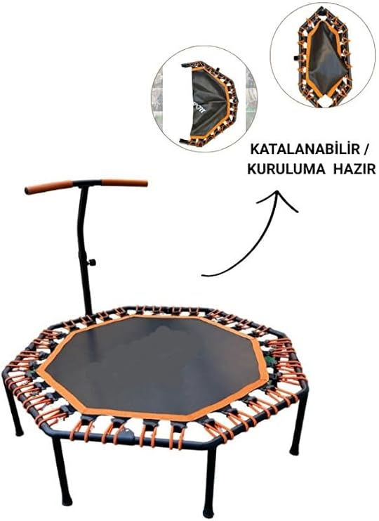 Tutunmalı Katlanabilir Step Trambolin Sekizgen, Turuncu, Ev Tipi Fitness Zıplama Trambolini