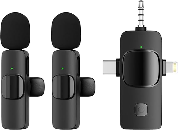 Coverzone Wireless Dual Collar Microphone Compatible with iPhone 3.5mm Aux iPhone Type-C PC Tablet Video Recording Interview Live Broadcast Vlog Wireless Microphone USB C and Amplifier and Computer Compatible ZR564