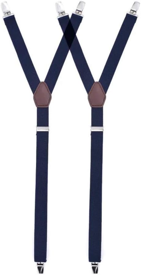 1 Pair Mens Y-Style Shirt Stays Garters Shirt Holder Straps Elastic Adjustable Shirt Sock Suspenders Non-slip Locking Clamps (Navy Blue)