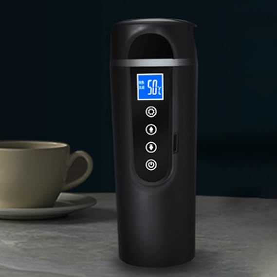 Akozon Smart Temperature Control Travel Coffee Mug 450ml 12-24V Electric Heated Travel Mug Stainless Steel Car Cup 0-100C Adjustable,20-25 MIN Quick Heating