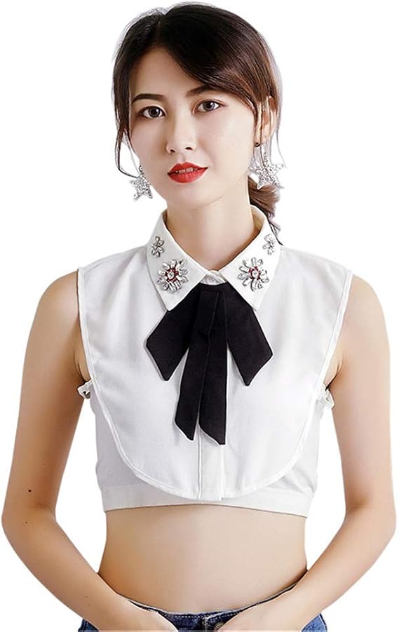 Women Sparkling Beaded False Collar Detachable Bowknot Sweater Shirt Fake Collar