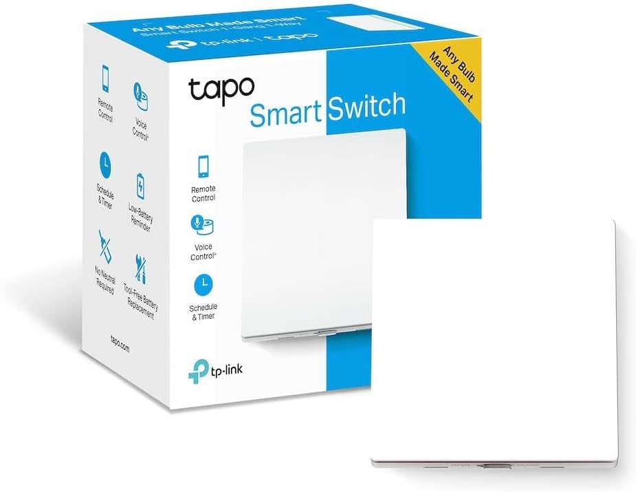 TP-Link Tapo S210, Smart Light Switch, Remote Control, Tool-Free Battery Replacement, Neutral Not Required, Compatible with all bulbs, Works with Alexa and Google Home, Tapo Hub Required Sold Also