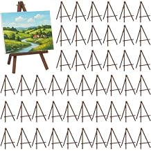 JOVITEC 48 Pcs 8 Inch Mini Wood Easel Stand Tabletop Bulk for Painting Canvas Display Easel Set Triangle Card Stand for Wedding Adults Portable Photo Picture Holder(Brown Color)