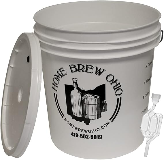 Home Brew Ohio 7.9 Gallon Fermenting Bucket with Grommeted Lid and Twin Bubble Airlock