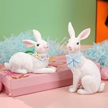 Set of 2 Easter Bunny Figurines, Resin Rabbit Decorations with Easter Tabletop Decor, Yard Decorations Outdoor, Couple Gifts
