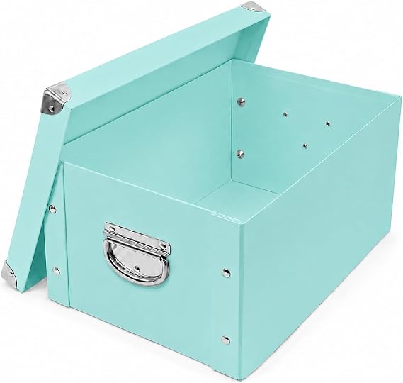 GUOZI Collapsible Storage Box, Decorative Memory Box with Lid & Metal Reinforced Corners, Cardboard File Bin with Handles, Organizer Gift Box for Keepsake Toy Photos Office Nursery Wardrobe Bookshelf