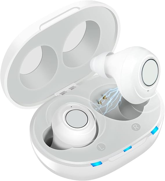 Hearing Aids for Seniors, Rechargeable Hearing Amplifier Loud Sound with USB Portable Charging Case, 2-Pack (White)