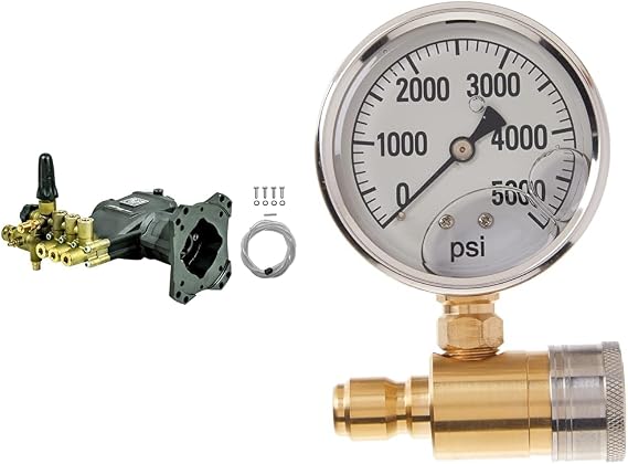 SIMPSON AAA Pumps 3800 PSI 3.5 GPM 90038 Horizontal Triplex Plunger Pressure Washer Pump Replacement Kit with Northstar 5000 PSI Pressure Gauge