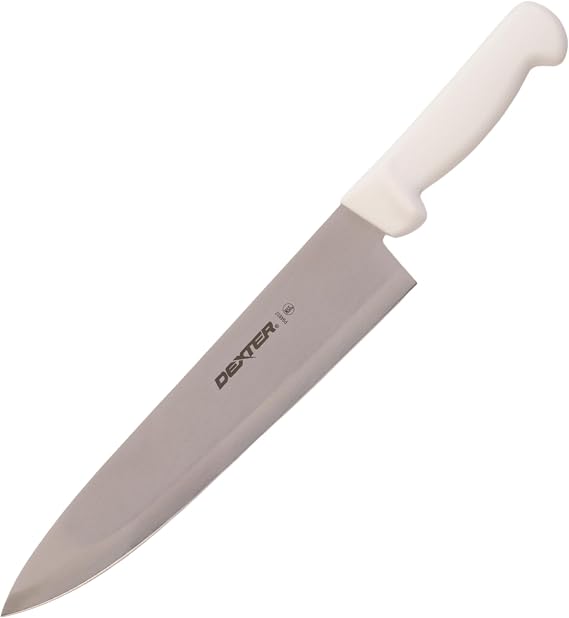 Dexter-Russell 10 Cooks Knife P94802, High-Carbon Stainless Steel Blade, Ergonomic White Handle, Hand-Honed Edge for Precision Slicing Basics Series, Made in USA