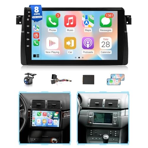 8Core Android Stereo for BMW 325i E46 328i 1998-2005 Radio for BMW M3 2000-2006 Wireless Apple CarPlay Android Auto, 4G  64G 9IN IPS Touch Screen for 330i 5G WiFiGPS NaviBTFMRDSDSPEQSWC