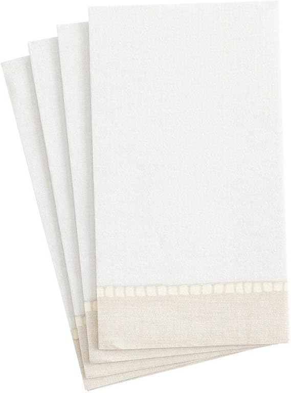 Caspari Linen Border Paper Linen Guest Towel Napkins in Natural, 12 Per Package