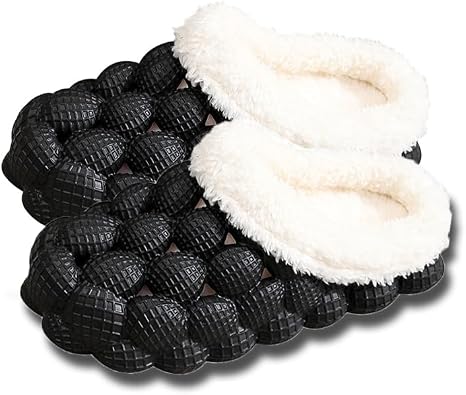 Women Bubble Slides Slippers Men Lychee Cotton Slipper Fuzzy Male Lined Clogs Room Shoes Thick Bottom Non-slip