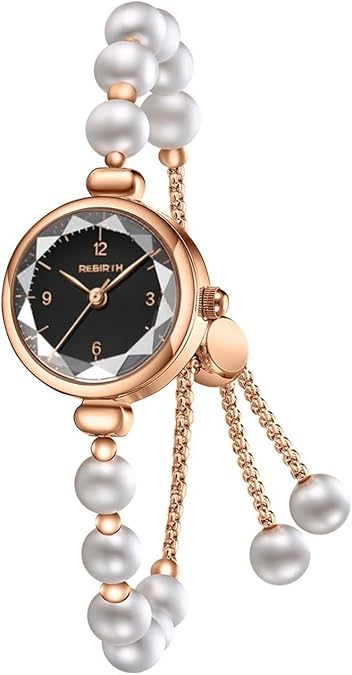 Women's Pearl Bracelet Watch Petite 22mm Dial Watch Adjustable Slider Clasp