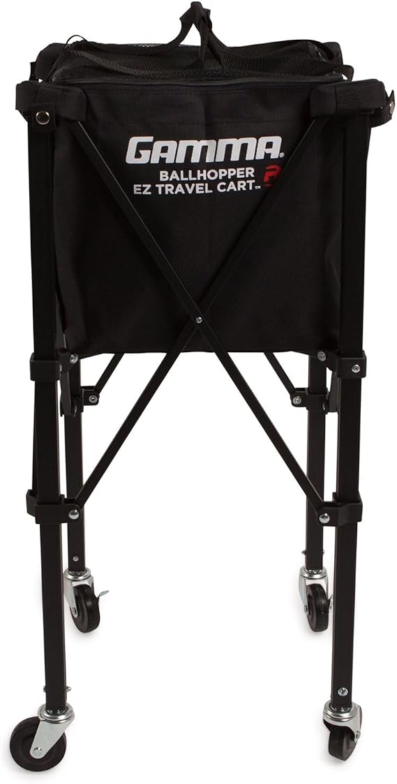 GAMMA Sports EZ Travel Cart, Tennis Pickleball & Padel Hopper, Portable Compact Design, Sturdy Lightweight Construction, EZ Bags, 150 Tennis Ball Capacity, Premium Carrying Case Included