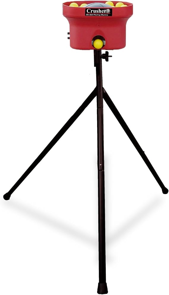 Heater Sports Crusher Pitching Machine Pitches Fastballs & Curveballs | Accurate, Adjustable, Compact & High Performance | Includes 1 Dozen White Mini Balls, Ideal for Baseball & Softball Training