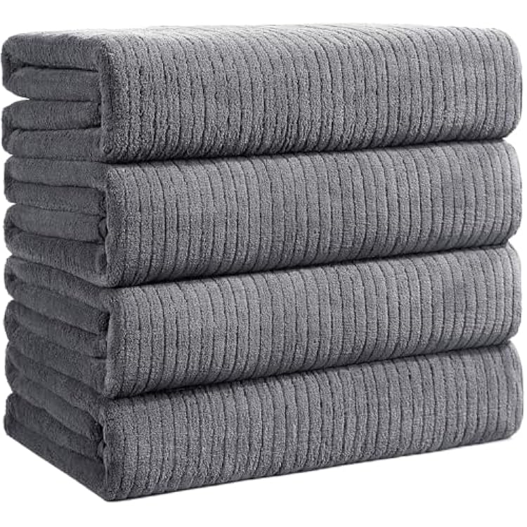 Bath Towels Set of 4 Extra Large 35 x 70 Inches,Luxury Thick High Absorbent and Quick Dry Bath Sheet,Ultra Soft Microfiber,Bathroom,Beach,Yoga,Sport,SPA,Fitness Grey
