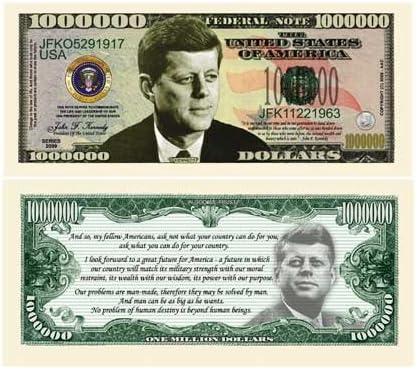 JOHN F. KENNEDY (JFK) COMMEMORATIVE MILLION DOLLAR BILL (w/protector)