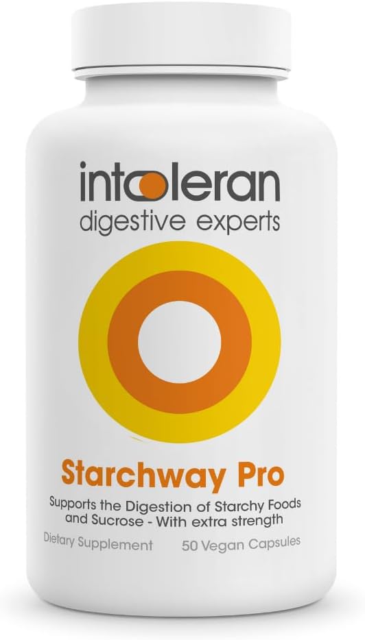 Intoleran Starchway Pro Digestive Enzymes - 50 Capsules | Supplement for Starch & Sucrose Intolerance, Helps Digest Sugars & Starchy Foods, Invertase, Gluco-Amylase, Amylase & Maltase