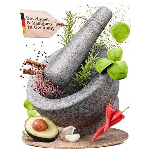 ChefSofi 3.5 Cup-Capacity Mortar and Pestle Set - Unpolished Heavy Granite for Enhanced Performance and Organic Appearance