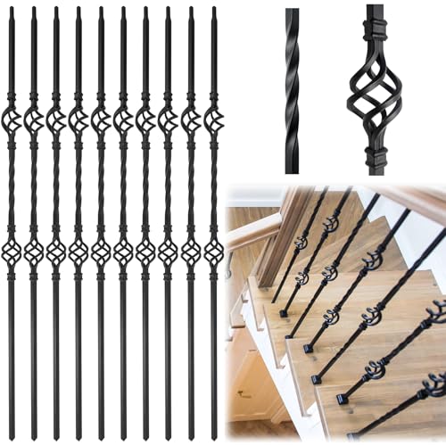 Deck Wrought Iron Balusters 44 x 12 Double Basket Bulauster,Stair Spindle & Staircase Railing Hollow Rectangle Deck Balusters for Deck Railing Porch - 20Pack......