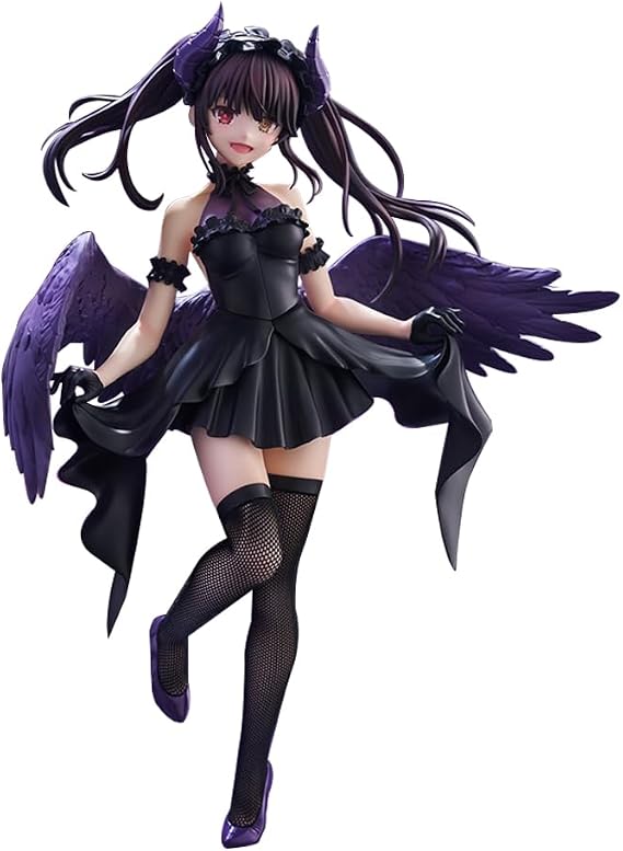 Tokisaki Kurumi Figure Black Evening Gown Wings Scale Figures Anime Action Figurine Tokisaki Kurumi Statue Cute Desktop Ornament 23cm