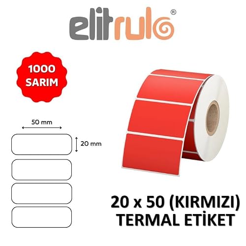 Barkod Etiketi 20x50 Termal KIRMIZI - 1000 Adet