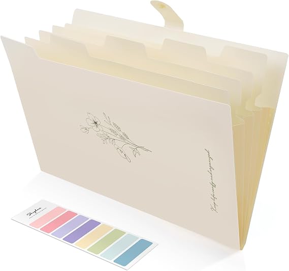 SKYDUE Expanding File Organizer with 5 Pockets, Accordion File Folders with Labels, Portable Document Paper Bill Receipt Organizer, Home College School Office Supplies, Letter Size,Apricot