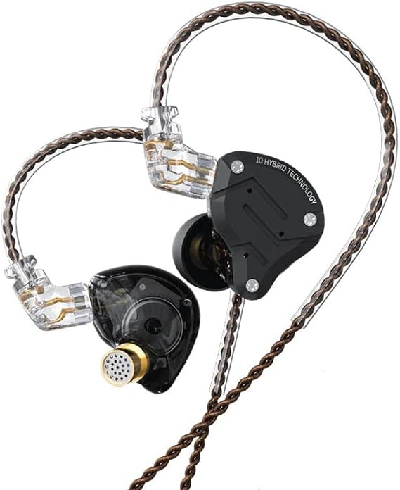 KZ ZS10 Pro in Ear Monitor Earphone, 5 Hybrid Dynamic Driver Balanced Armature Earbuds Stereo Sound Comfortable Noise Isolation Earphone with Leatherette Case (Without Mic, Stone Black)