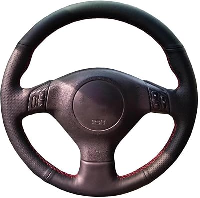 Black Leather Hand-Stitched Car Steering Wheel Cover, for Subaru Forester 2004-2007 Outback Legacy Impreza WRX 2003-2006