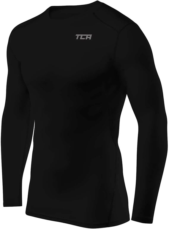 TCA Men's HyperFusion Compression Base Layer Top Long Sleeve Under Shirt - Crew/Mock