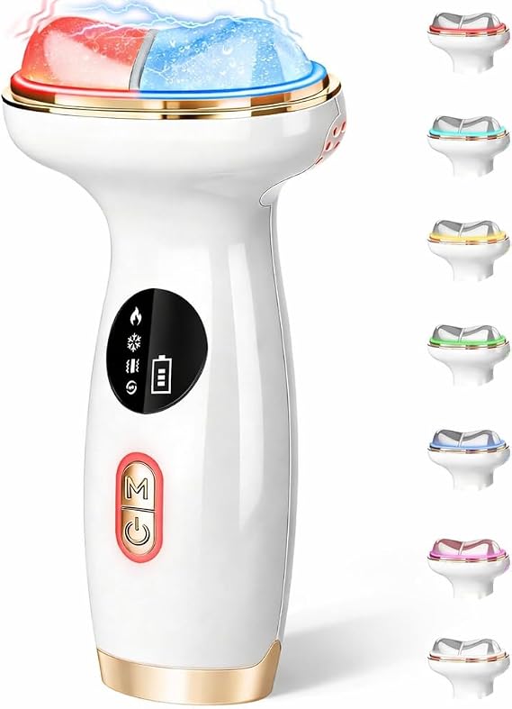 ZoGoo Upgraded Hot & Cold Dual Mode Face and Neck Beauty Massager, 7 in 1 LED Facial Sculptor, 7 Modes -Micro - Vibration - 7 Light -Heating -Ice Compress for Home Skin Care, Face Lift Device