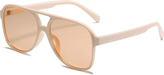 Vintage Retro Sunglasses 70s Yellow Tinted Aviator Large Sun Glasses for Women