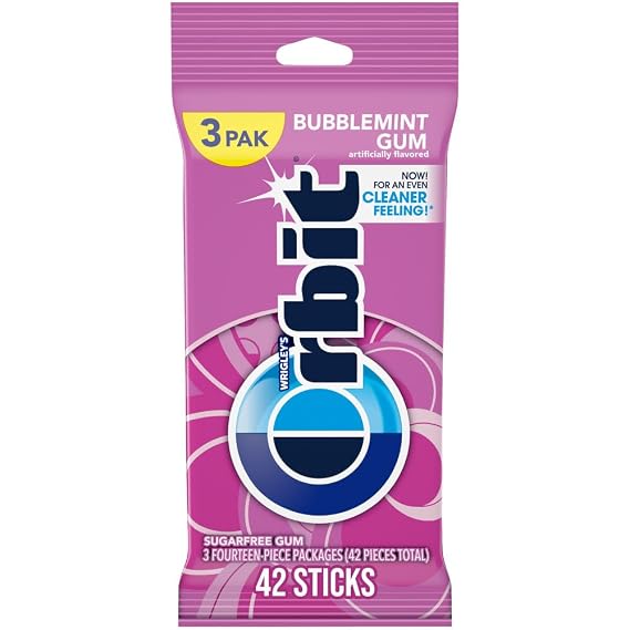ORBIT Gum Bubblemint, Chewing Gum Sugar Free, 3 Packs, 14 Pieces