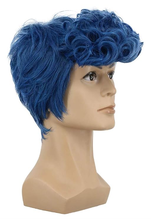 yuehong Short Curly Bule Mens Wig Anime Cosplay Wig for Adult | Hair Heat Resistant Synthetic Fibers Fluffy Durable Breathable Wig