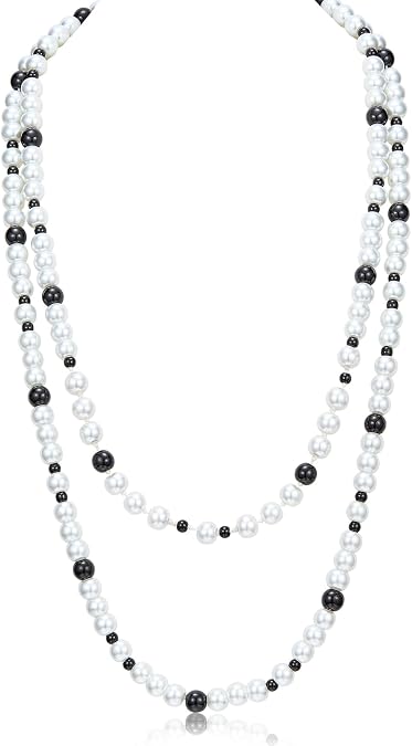 Ornaland Long Necklaces for Women Layered Necklaces Faux Pearl Necklaces Suitable for Prom Costume Jewelry(Black White)