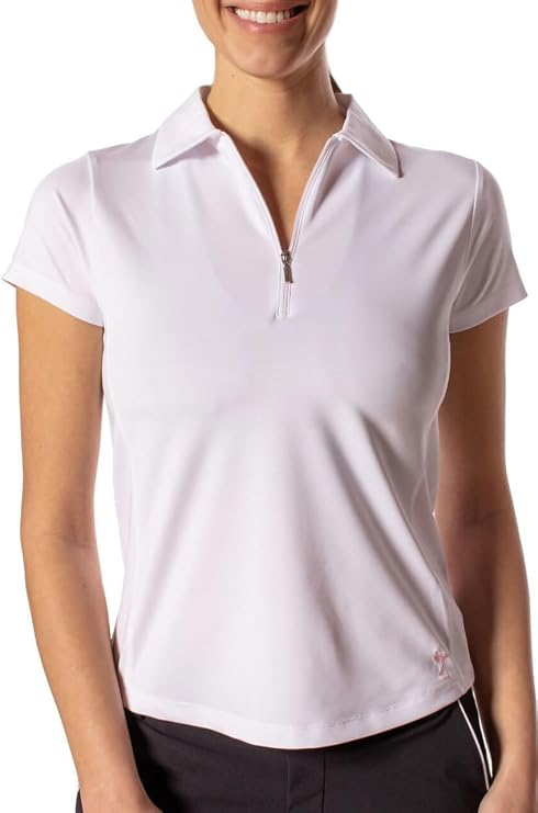 GOLFTINI Womens Golf Polo Shirt Short Sleeve Zip Performance Top, Lightweight, Moisture-Wicking, UPF 30+, 4-Way Stretch