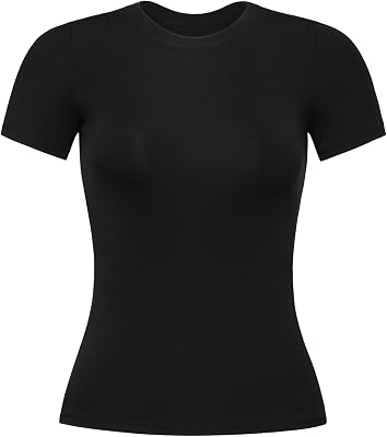 AUROLA Everyday Fitted T-Shirt for Women,Crew Neck Basic Short Sleeves T ShirtCrop Tops Modal Slim Fit Tee