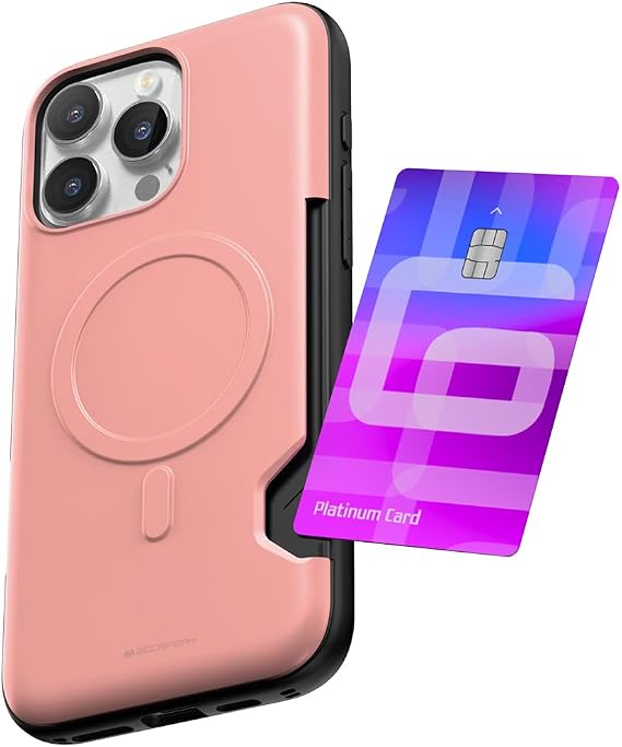 GOOSPERY for iPhone 16 Pro Max Wallet Case [MagSafe Compatible] Card Holder Case, Mag Bumper, Durable Dual Layer Protective Cover - Pink