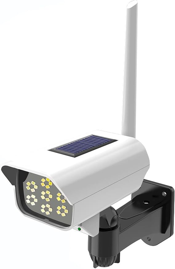 Solar Powered Fake Security Camera, Dummy Simulated CCTV Surveillance System with LED PIR Motion Sensor Detection Light for Indoor Outdoor Home, Office, Shop, Garage