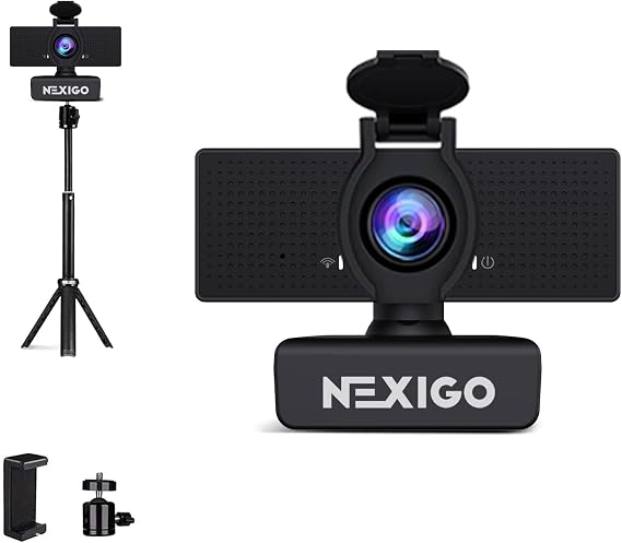 NexiGo 1080P Business Webcam Kits, N60 HD Web Camera with Microphone and Privacy Cover, Software Control, Lightweight Mini Tripod, Extendable Stand, for Zoom/Skype/Teams