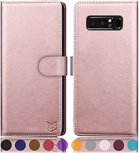 SUANPOT for Samsung Galaxy Note 8 with RFID Blocking Leather Wallet case Credit Card Holder, Flip Folio Book Phone case Shockproof Cover Women Men for Samsung Note 8 case Wallet Rose Gold