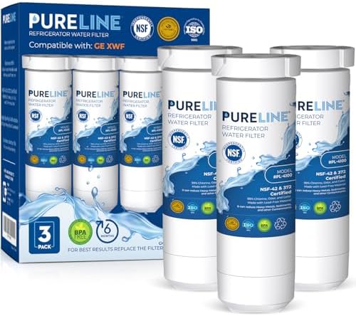 Pureline Replacement for GE XWF Refrigerator Water Filter, (NOT XWFE) Replaces Refrigerator Models Starting with GBE21, GDE21, GDE25, GFE24, GFE26, GNE20 - (3 Pack)