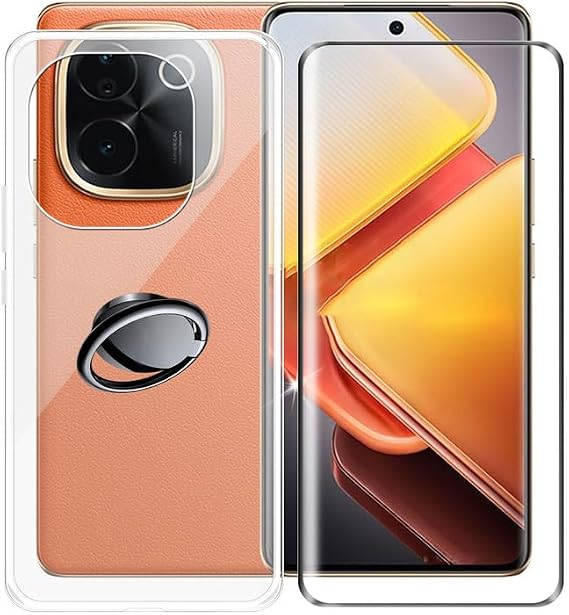 Phone Case for Vivo iQOO Z9s Pro (6.77") with 1 X Tempered Glass Protective Film, 360 Cell Phone Ring Holder, [Ultra-Thin Clear Soft TPU Shockproof Shell] Cover for Vivo iQOO Z9s Pro - SH5