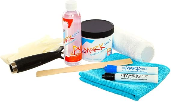Remarkable Whiteboard Dry Erase Paint 50 ft2 White Full Kit, Transforms Any Surface/Wall to a Whiteboard (18floz),from
