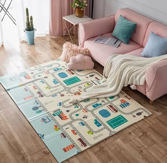 DELT Premium Katlanabilir Çift taraflı Oyun Matı Aslan-Trafik eğitici (150 * 200 CM)- ÇANTALI